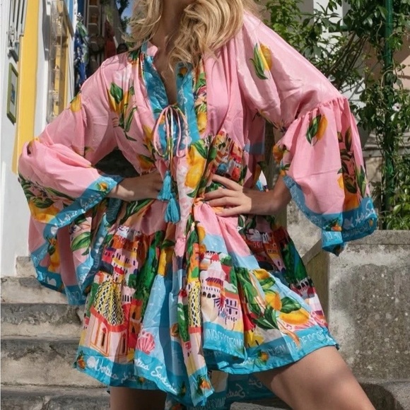 Antica Sartoria Dresses & Skirts - Antica Sartoria capri by the sea Colorful Pink and Blue Women's Dress NWT O/S